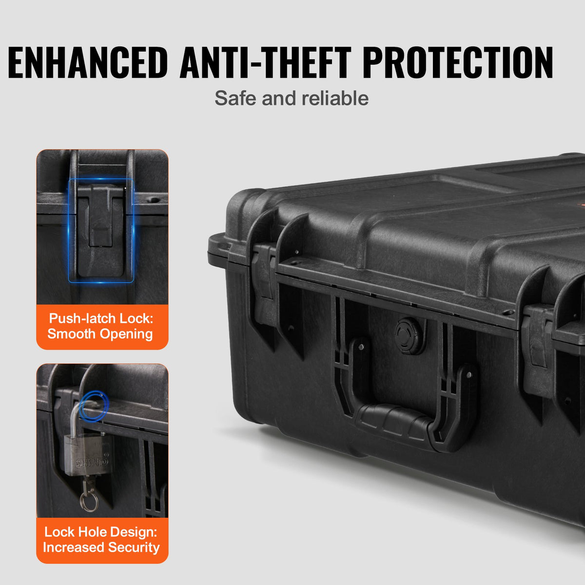 Weatherproof Hard Case, Heavy Duty Protective Dry Box Case with Pre-cut Foam, and Retractable Pull Handles for Travel, Hunting, Military, Tactical, IP67 Waterproof Case for Cameras (56.1x37x26)