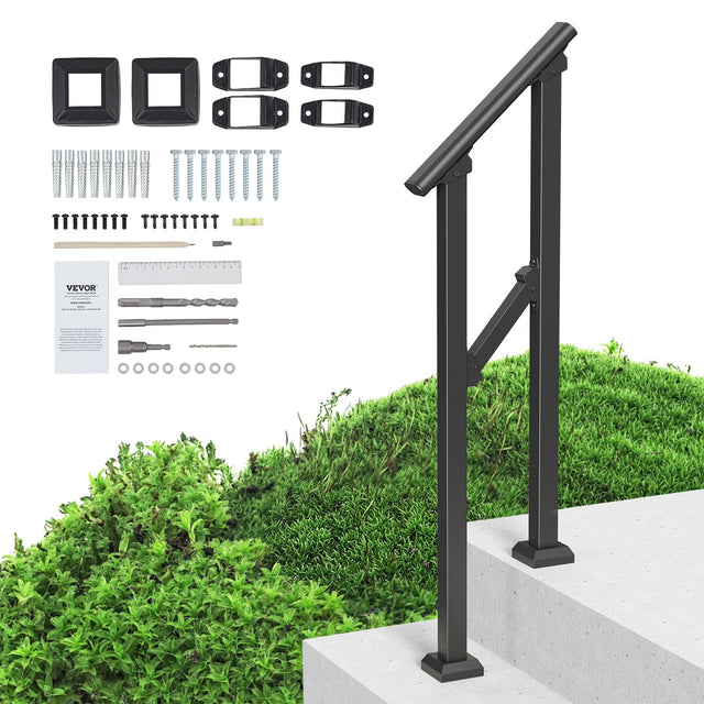1-2 Step Outdoor Handrail Carbon Steel Installation Kit Black