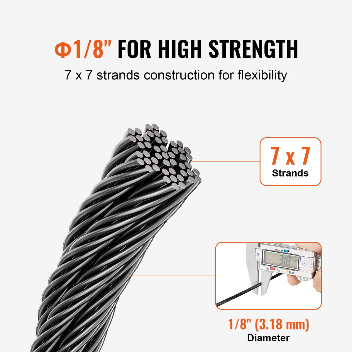 T316 Stainless Steel Cable 3.18mm 7x7 Steel Wire Rope 152.4m Cable Railing