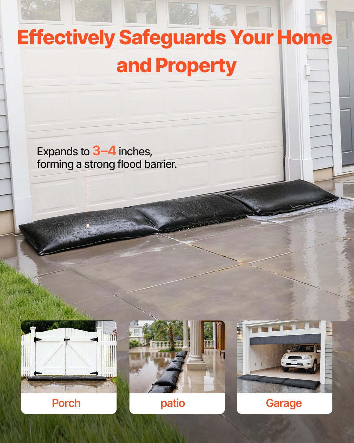 Flood Barrier, 6 Pack, 830 x 430 mm Flood Bags Activated by Water, Reusable Water Absorbent Barrier, Sandless Sandbags Blockage, Flooding Prevention Bags for Home, Doorways, Basement, Garage