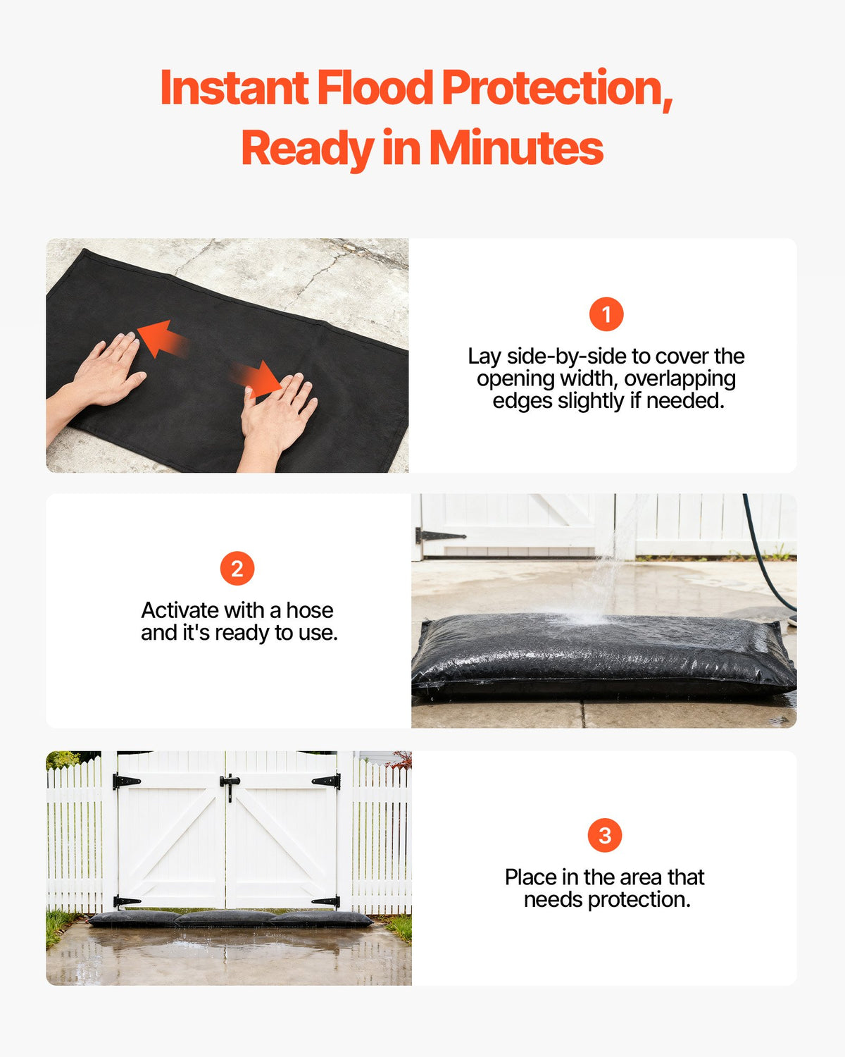 Flood Barrier, 6 Pack, 830 x 430 mm Flood Bags Activated by Water, Reusable Water Absorbent Barrier, Sandless Sandbags Blockage, Flooding Prevention Bags for Home, Doorways, Basement, Garage