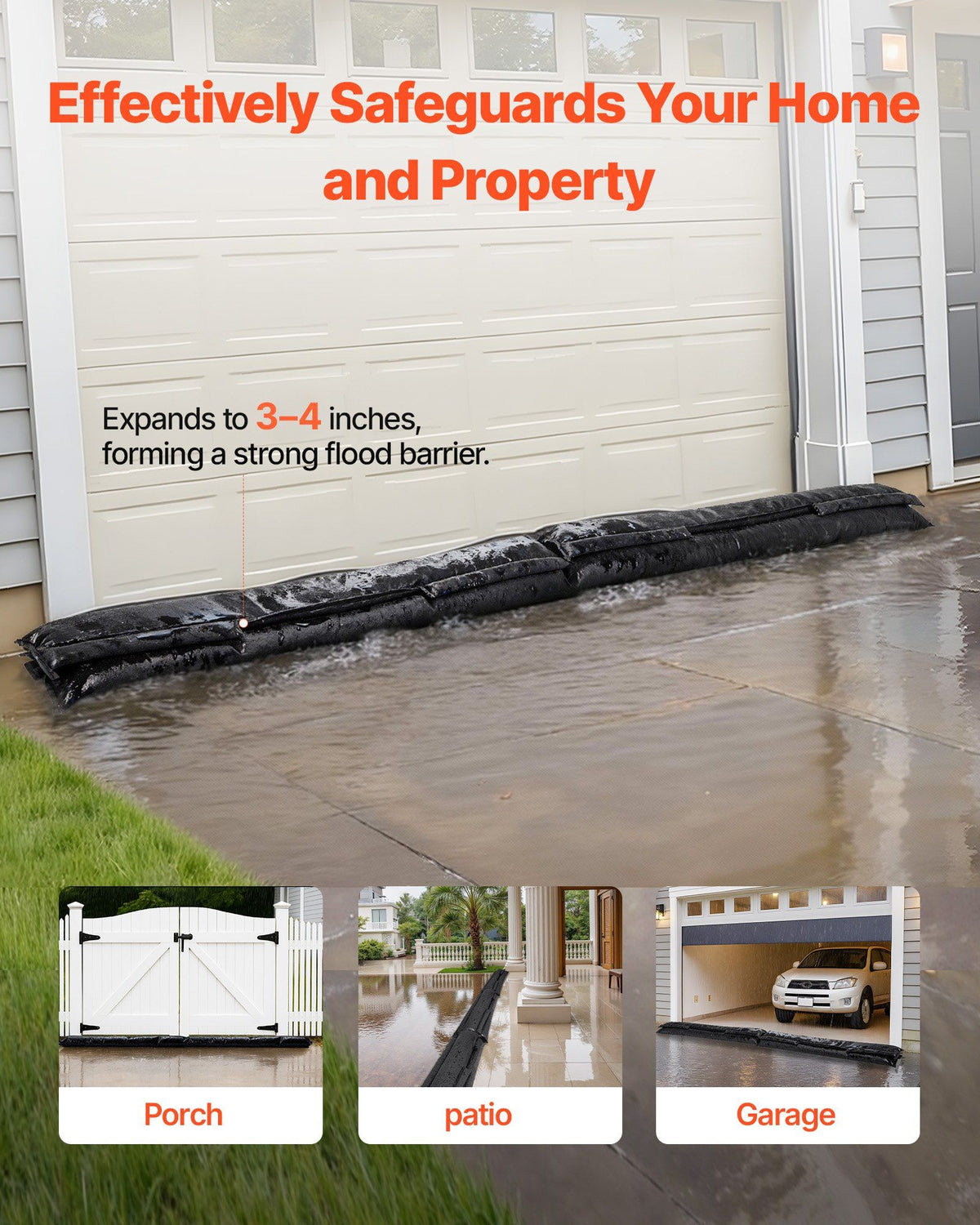 Flood Barrier, 4 Pack, 1530 x 210 mm Flood Bags Activated by Water, Reusable Water Absorbent Barrier, Sandless Sandbags Blockage, Flooding Prevention Bags for Home, Doorway, Basement, Garage