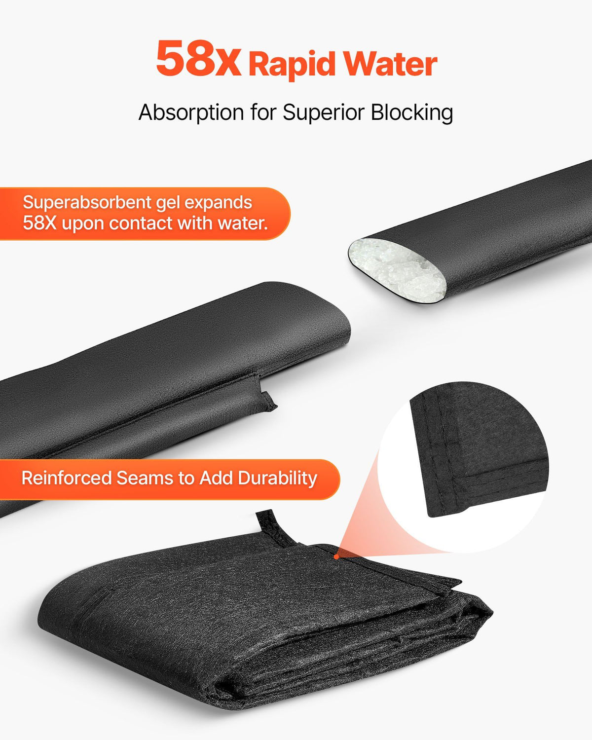 Flood Barrier, 4 Pack, 1530 x 210 mm Flood Bags Activated by Water, Reusable Water Absorbent Barrier, Sandless Sandbags Blockage, Flooding Prevention Bags for Home, Doorway, Basement, Garage