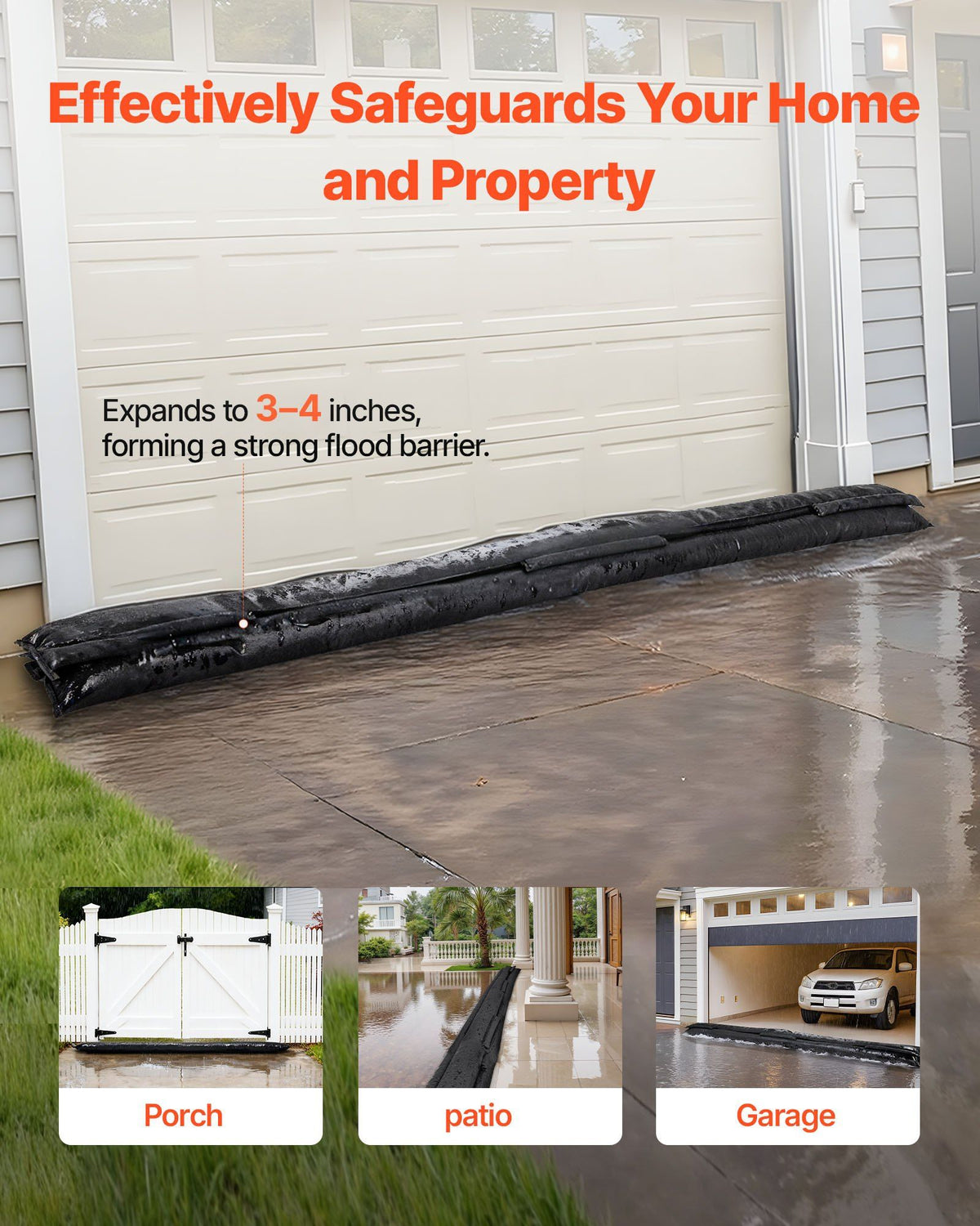 Flood Barrier, 8 Pack, 3050 x 210 mm Flood Bags Activated by Water, Reusable Water Absorbent Barrier, Sandless Sandbags Blockage, Flooding Prevention Bags for Home, Doorway, Basement, Garage