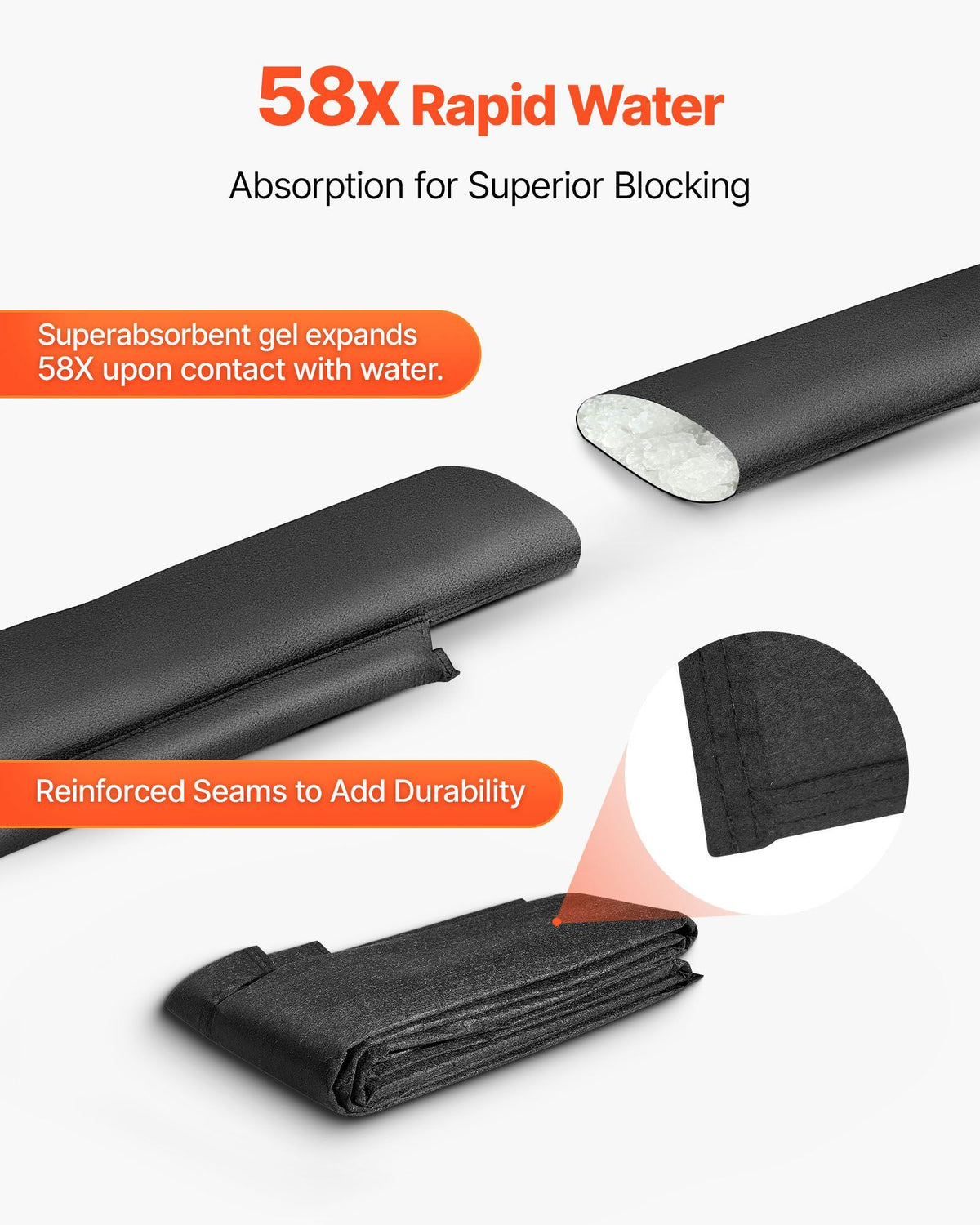 Flood Barrier, 8 Pack, 3050 x 210 mm Flood Bags Activated by Water, Reusable Water Absorbent Barrier, Sandless Sandbags Blockage, Flooding Prevention Bags for Home, Doorway, Basement, Garage