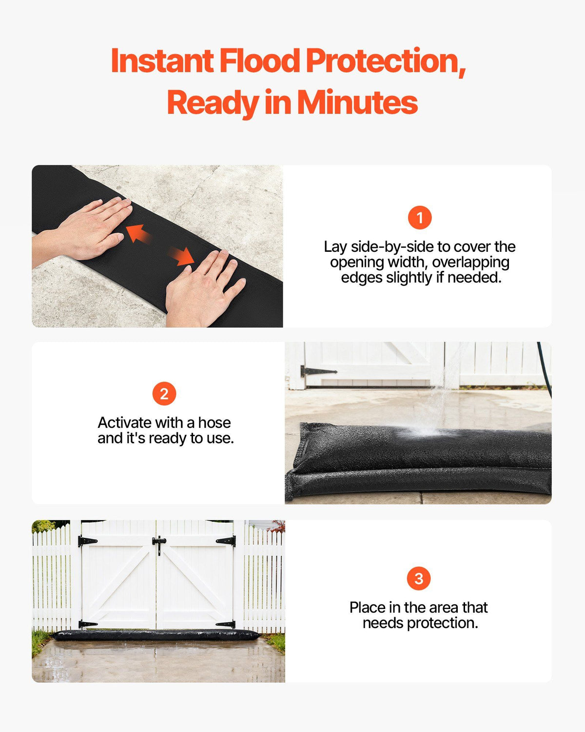 Flood Barrier, 8 Pack, 3050 x 210 mm Flood Bags Activated by Water, Reusable Water Absorbent Barrier, Sandless Sandbags Blockage, Flooding Prevention Bags for Home, Doorway, Basement, Garage