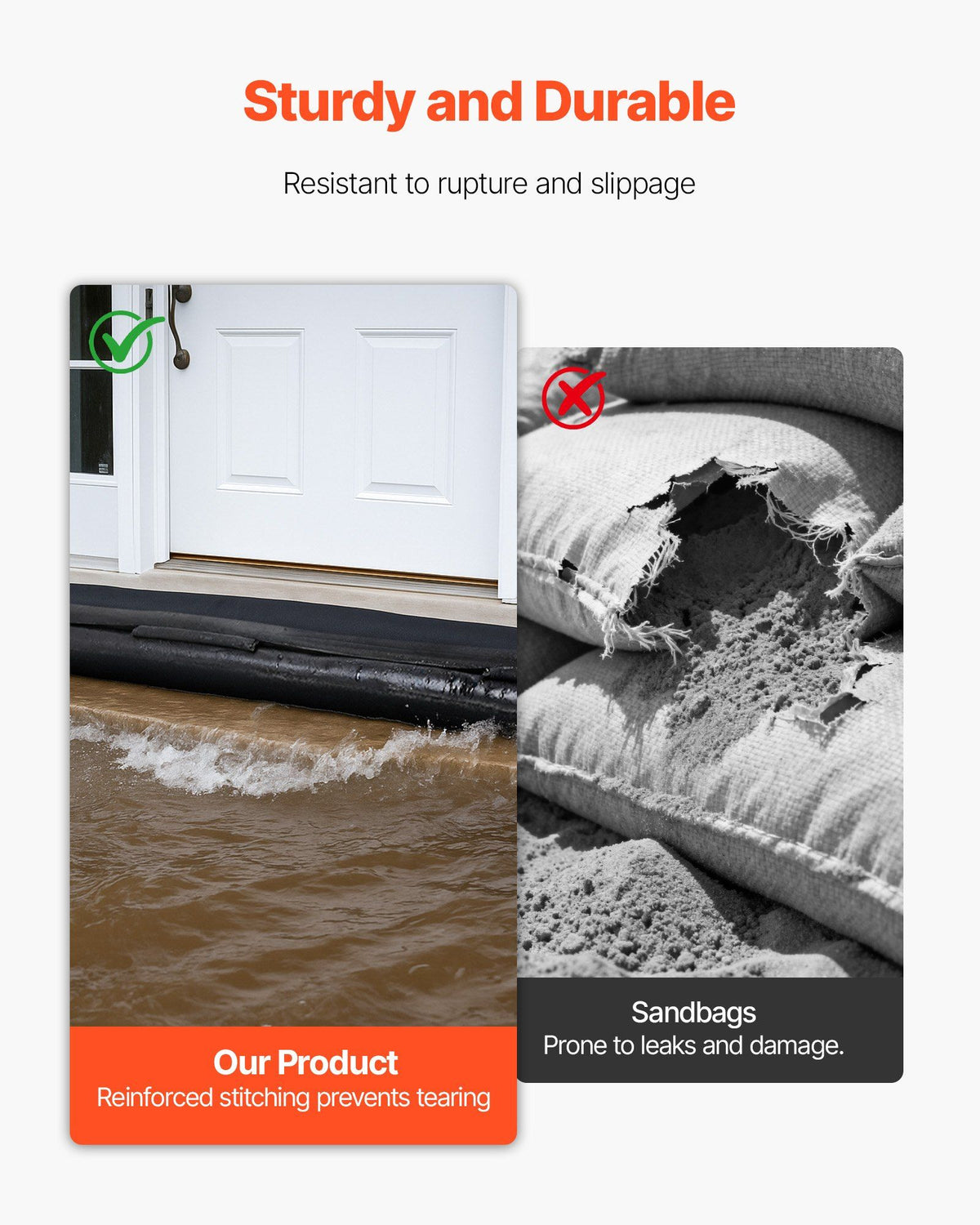 Flood Barrier, 8 Pack, 3050 x 210 mm Flood Bags Activated by Water, Reusable Water Absorbent Barrier, Sandless Sandbags Blockage, Flooding Prevention Bags for Home, Doorway, Basement, Garage