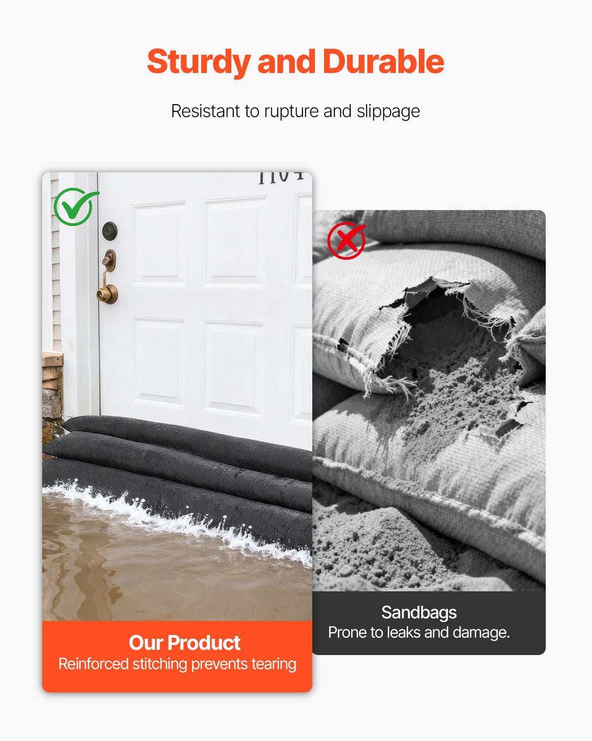 Flood Barrier, 10 Pack, 1530 x 210 mm Flood Bags with Bucket, Reusable Water Absorbent Barrier Activated by Water, Sandless Sandbags Blockage, Flooding Prevention Bags for Basement, Garage, Doorway
