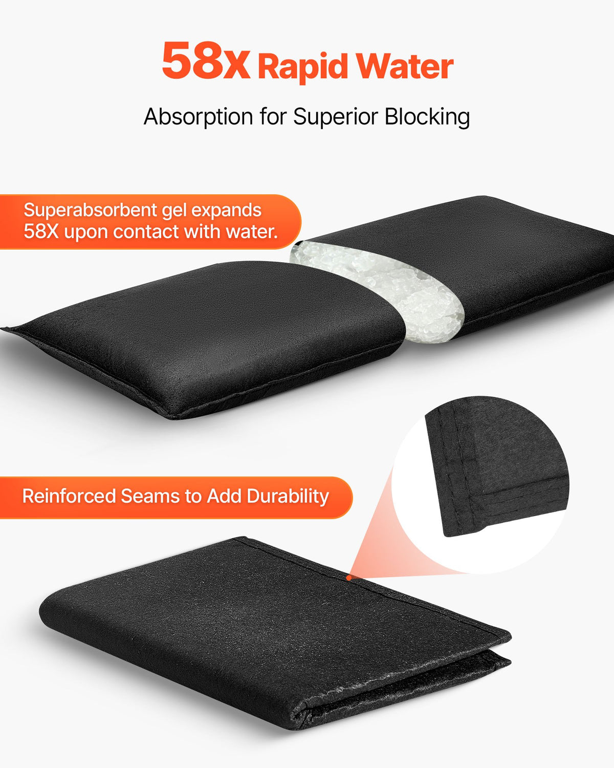 Flood Barrier, 10 Pack, 430 x 830 mm Flood Bags with Bucket, Reusable Water Absorbent Barrier Activated by Water, Sandless Sandbags Blockage, Flooding Prevention Bags for Door, Basement, Garage