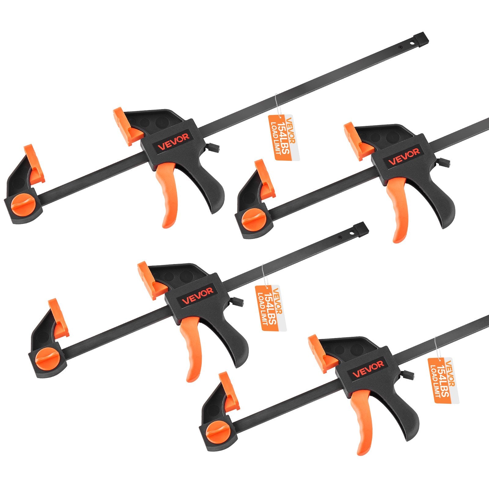 Bar Clamps for Woodworking, 2-Pack 30.48 cm and 2-Pack 15.24 cm, One-Handed Clamp/Spreader, Quick-Grip F-Clamp with 70 kg Load Limit, Premium Plastic and Steel, for Woodworking Metal working