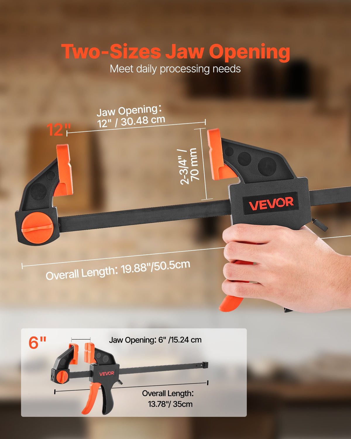 Bar Clamps for Woodworking, 2-Pack 30.48 cm and 2-Pack 15.24 cm, One-Handed Clamp/Spreader, Quick-Grip F-Clamp with 70 kg Load Limit, Premium Plastic and Steel, for Woodworking Metal working
