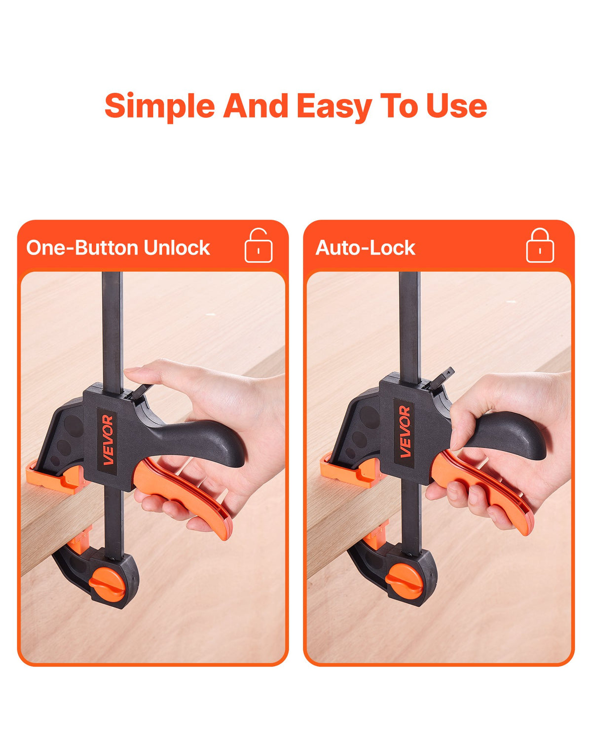 Bar Clamps for Woodworking, 2-Pack 30.48 cm and 2-Pack 15.24 cm, One-Handed Clamp/Spreader, Quick-Grip F-Clamp with 70 kg Load Limit, Premium Plastic and Steel, for Woodworking Metal working