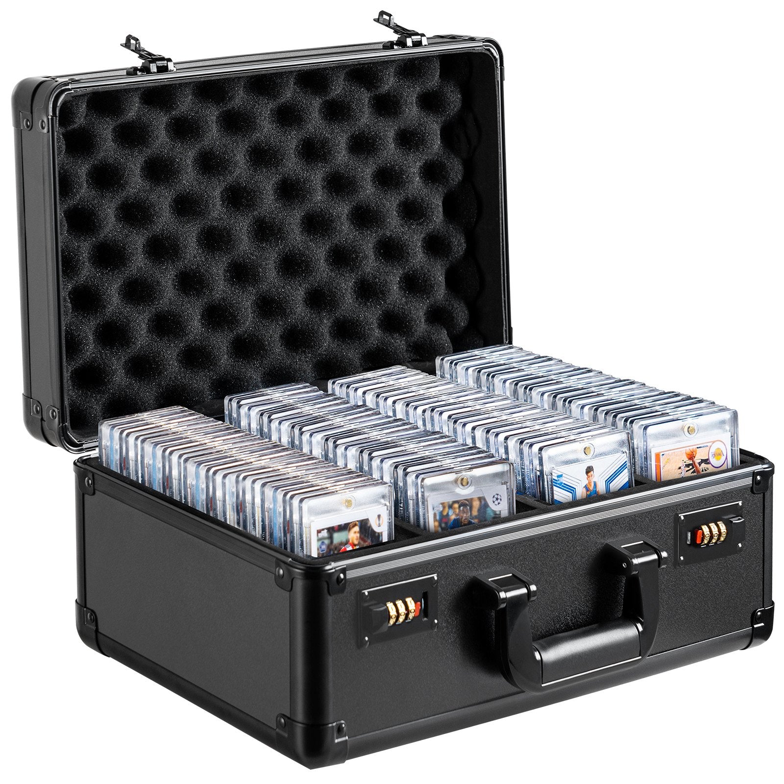 Graded Card Storage Box, 4 Slots, Graded Sports Cards Holder Carrying Case with Coded Lock Foam Dividers, for 120 PSA Graded Cards 84 BGS Cards 96 SGC Cards 428 Top Loaders or 999+ Loose Cards