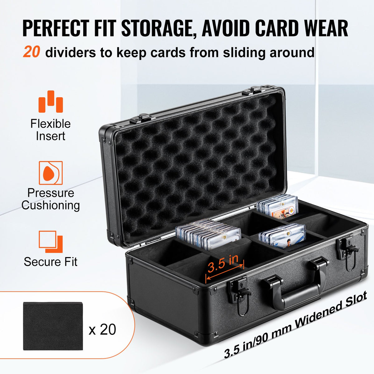 Graded Card Storage Box, 4 Slots, Graded Sports Cards Holder Carrying Case with Key Lock Foam Dividers, for 108 PSA Graded Cards 76 BGS Cards 84 SGC Cards 388 Top Loaders or 999+ Loose Cards