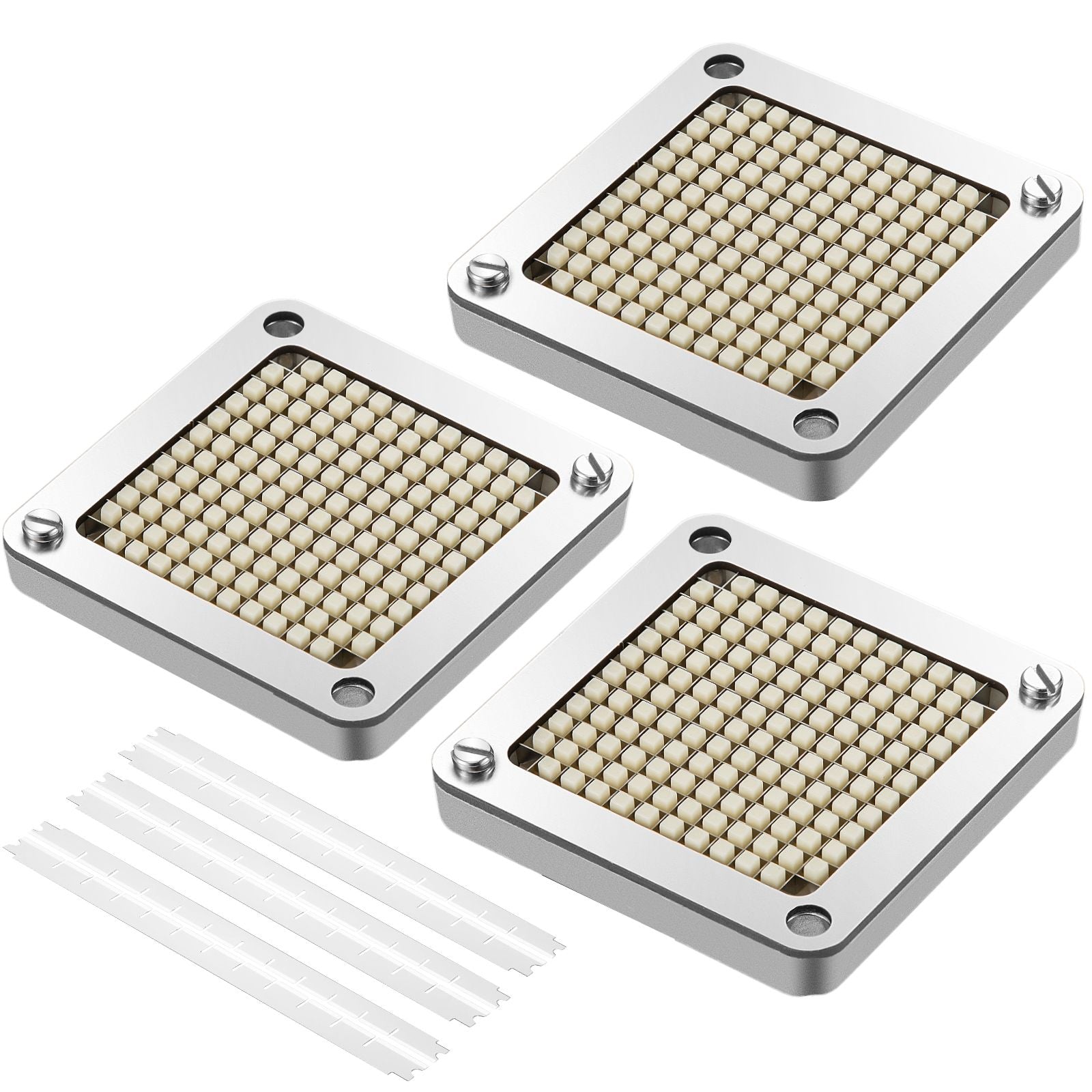 Replacement Chopper Blade, 1/4 inch, 3 PCS French Fry Blade Assembly with 6 Extra Knives, Stainless Steel Dicer Parts and Push Block for Cutting Potatoes Carrots Onions Cucumbers Mushrooms