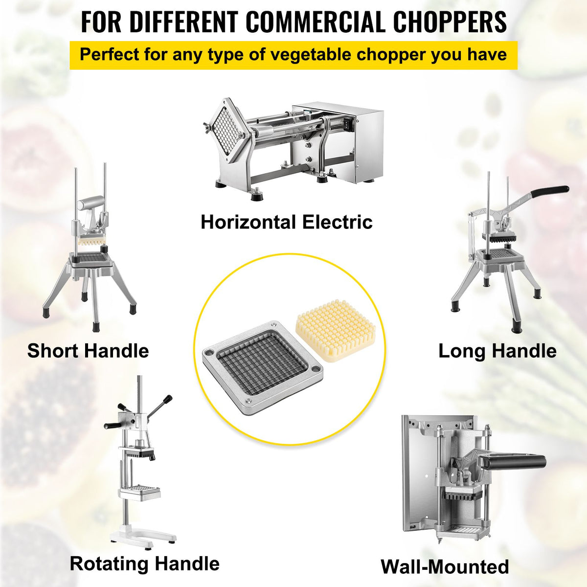 Replacement Chopper Blade, 1/4 inch, 3 PCS French Fry Blade Assembly with 6 Extra Knives, Stainless Steel Dicer Parts and Push Block for Cutting Potatoes Carrots Onions Cucumbers Mushrooms