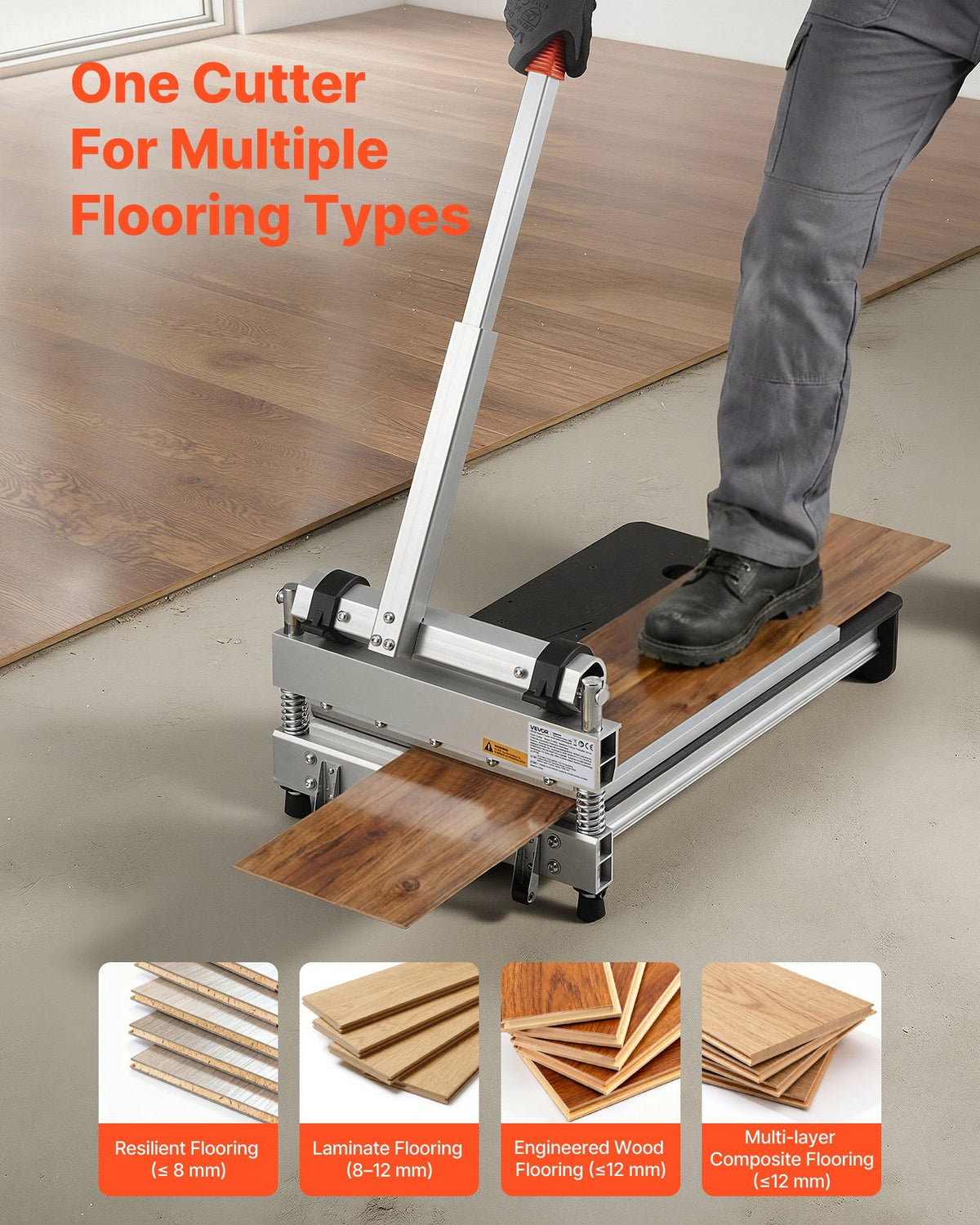 330mm Vinyl Floor Cutter, 12mm Thick Laminate Flooring Cutter with 15°/30°/45° Adjustable Angle Settings, Flexible Wheels, Telescoping Handle, Cuts Certain Engineered Wood, LVT,VCT,SPC,LVP,WPC