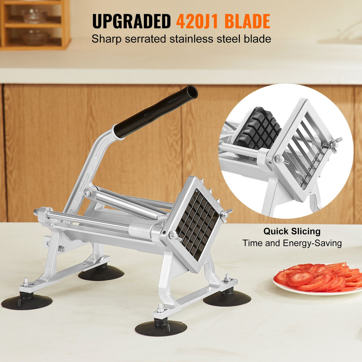Commercial Vegetable Slicer, 1/2 inch Fruit Slicer, Stainless Steel and Aluminum Alloy Vegetable Cutter Slicer Machine, Manual Slicer with Non-slip Feet, for Radishes, Onions, Potatoes, Lemons