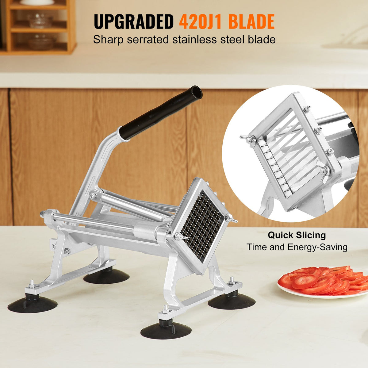 Commercial Vegetable Slicer, 3/8 inch Fruit Slicer, Stainless Steel and Aluminum Alloy Vegetable Cutter Slicer Machine, Manual Slicer with Non-slip Feet, for Radishes, Onions, Potatoes, Lemons