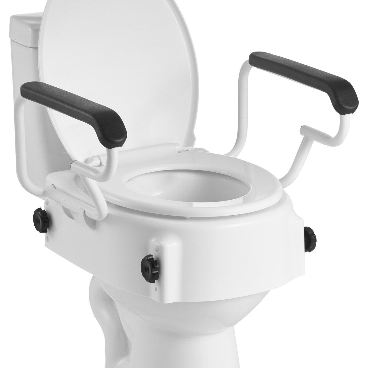 Raised Toilet Seat with Arms, 136.1 kg Load Capacity, 3-Level Adjustable Height, Widened Commode Elevated Toilet Seat Riser with Padded Handles for Seniors, Elderly, Handicap, Disabled, Adults