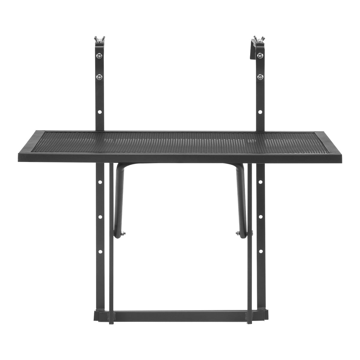 Balcony Hanging Table, 610 x 410 mm Metal Folding Balcony Railing Table, Outdoor Balcony Bar Table for Railings, 5-Level Adjustable, Fit Railing from 1" to 4.7", Serving Table for Patio & Deck