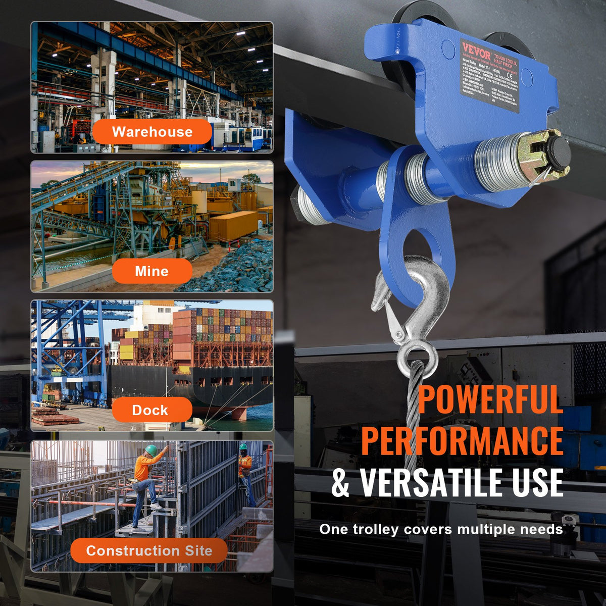 Manual Trolley, 2 Ton Load Capacity, Push Beam Trolley with Dual Wheels, Adjustable for I-Beam Flange Width 63.5 mm to 177.8 mm, Heavy Duty Alloy Steel Garage Hoist for Straight Curved I Beam