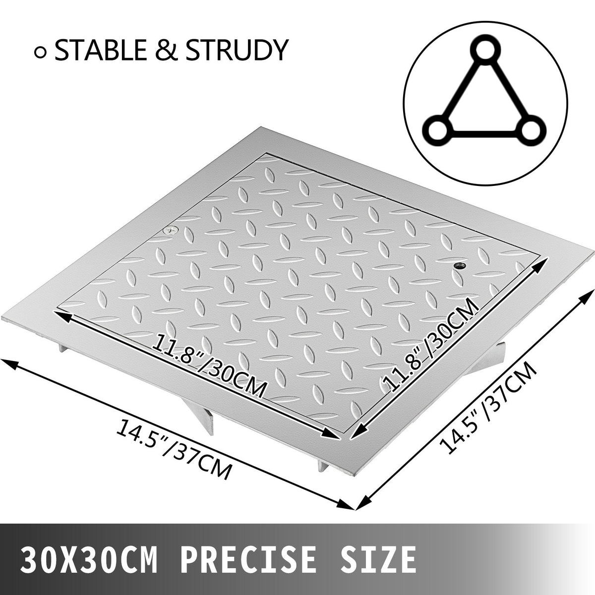 Recessed Manhole Cover 11.8\"x11.8\" Clear Opening, Galvanized Steel Drain Cover Overall Size 14.5\"x14.5\", Sealed Square Manhole Cover and Frame, Steel Man Hole Lid Inspection Access for Boat/