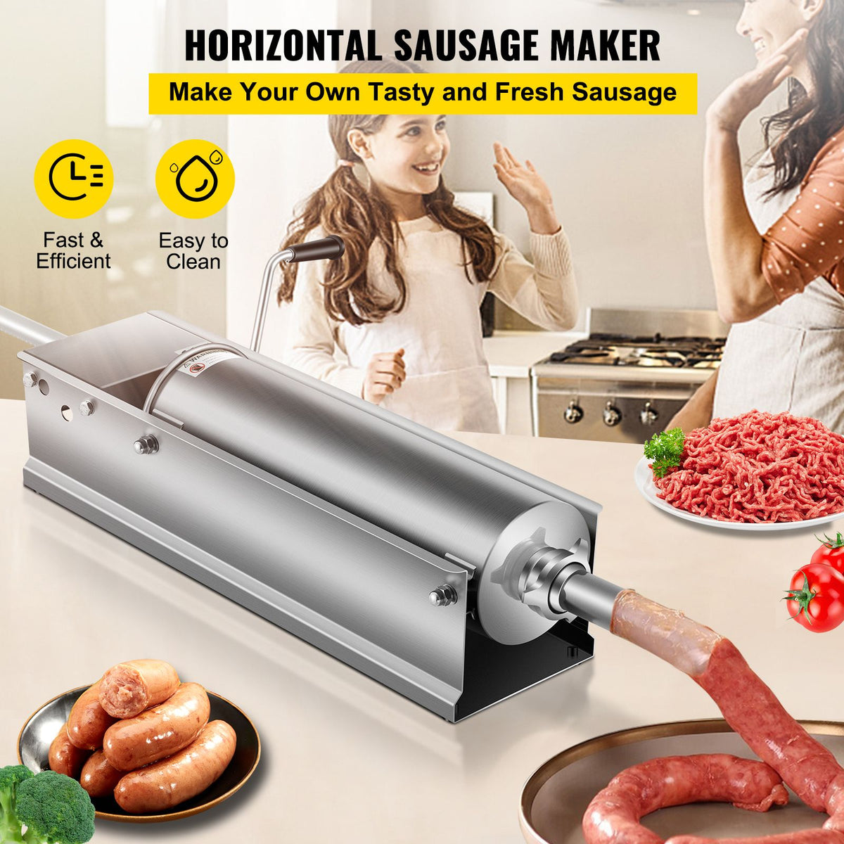 Manual Sausage Stuffer, 7 L / 15 LBS Horizontal Sausa - V952-GCJSDSPS7L0000001V0