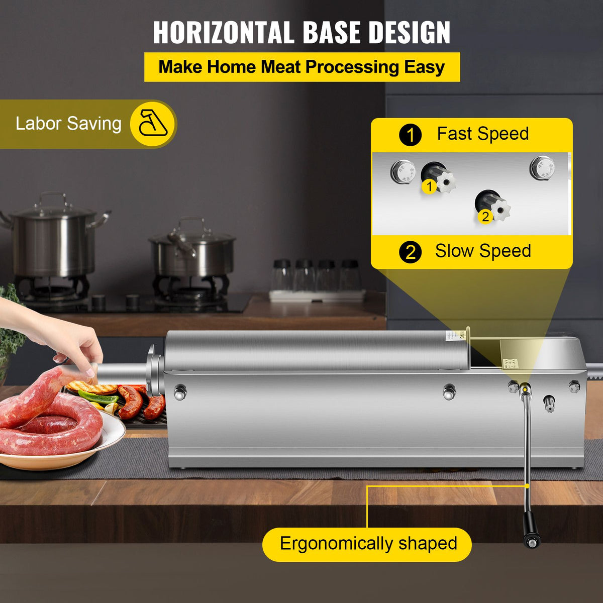 Manual Sausage Stuffer, 7 L / 15 LBS Horizontal Sausa - V952-GCJSDSPS7L0000001V0
