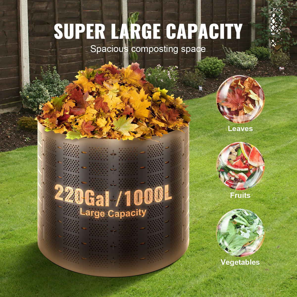 Compost Bin 1000 L, Outdoor Expandable Composter, Easy to Setup & Large Capacity Composting Bin, Fast Creation of Fertile Soil