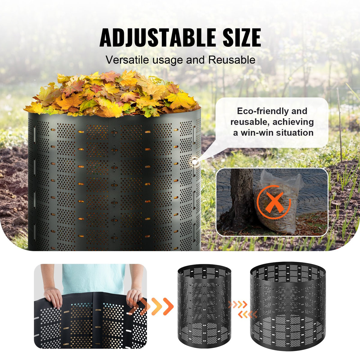 Compost Bin 1000 L, Outdoor Expandable Composter, Easy to Setup & Large Capacity Composting Bin, Fast Creation of Fertile Soil