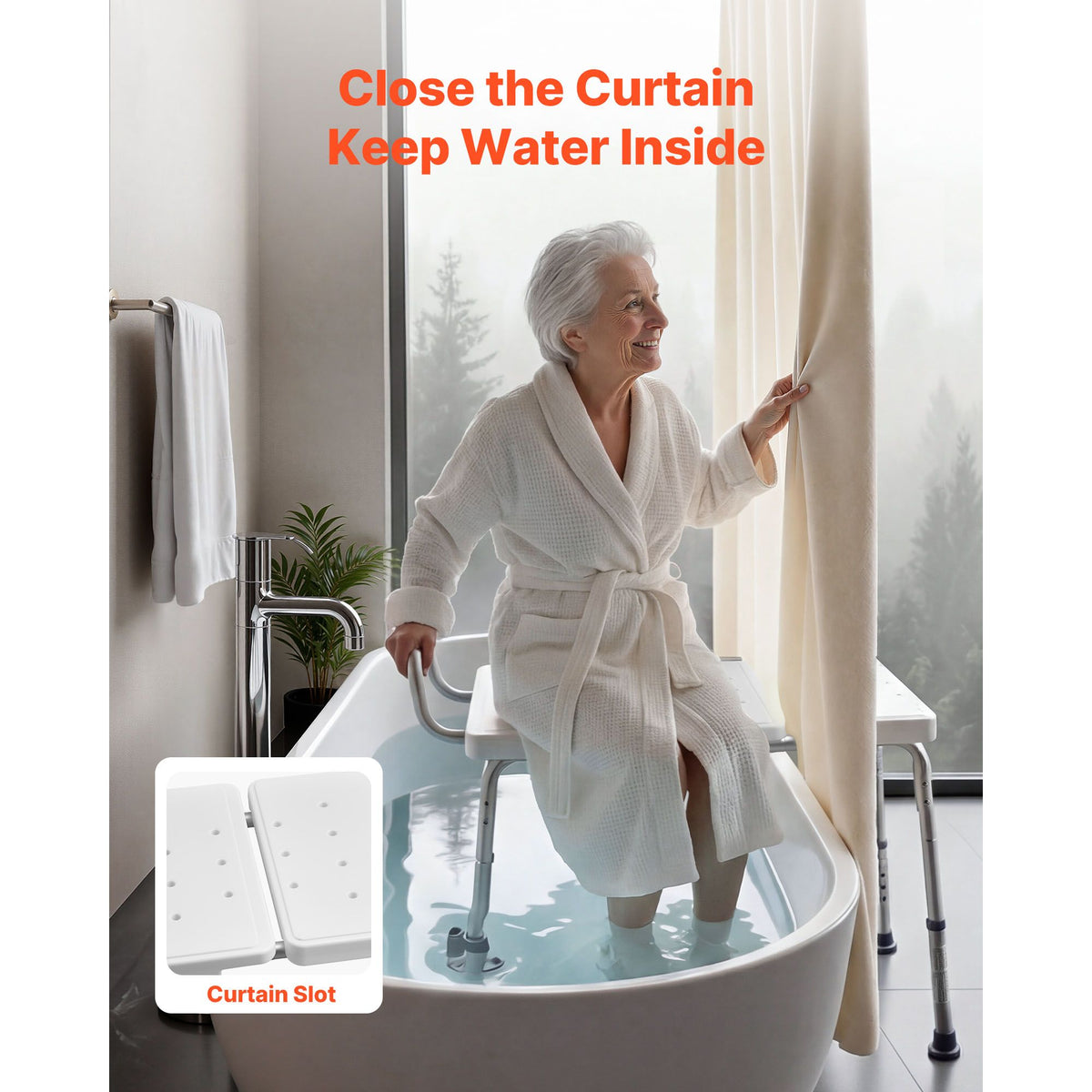 Tub Transfer Bench for Bathtub, 180 kg Capacity Heavy Duty Shower Chair with Arm, Backrest and Curtain Slot, Height Adjustable Shower Bench Bath Seat for Adults, Seniors, Elderly and Disabled