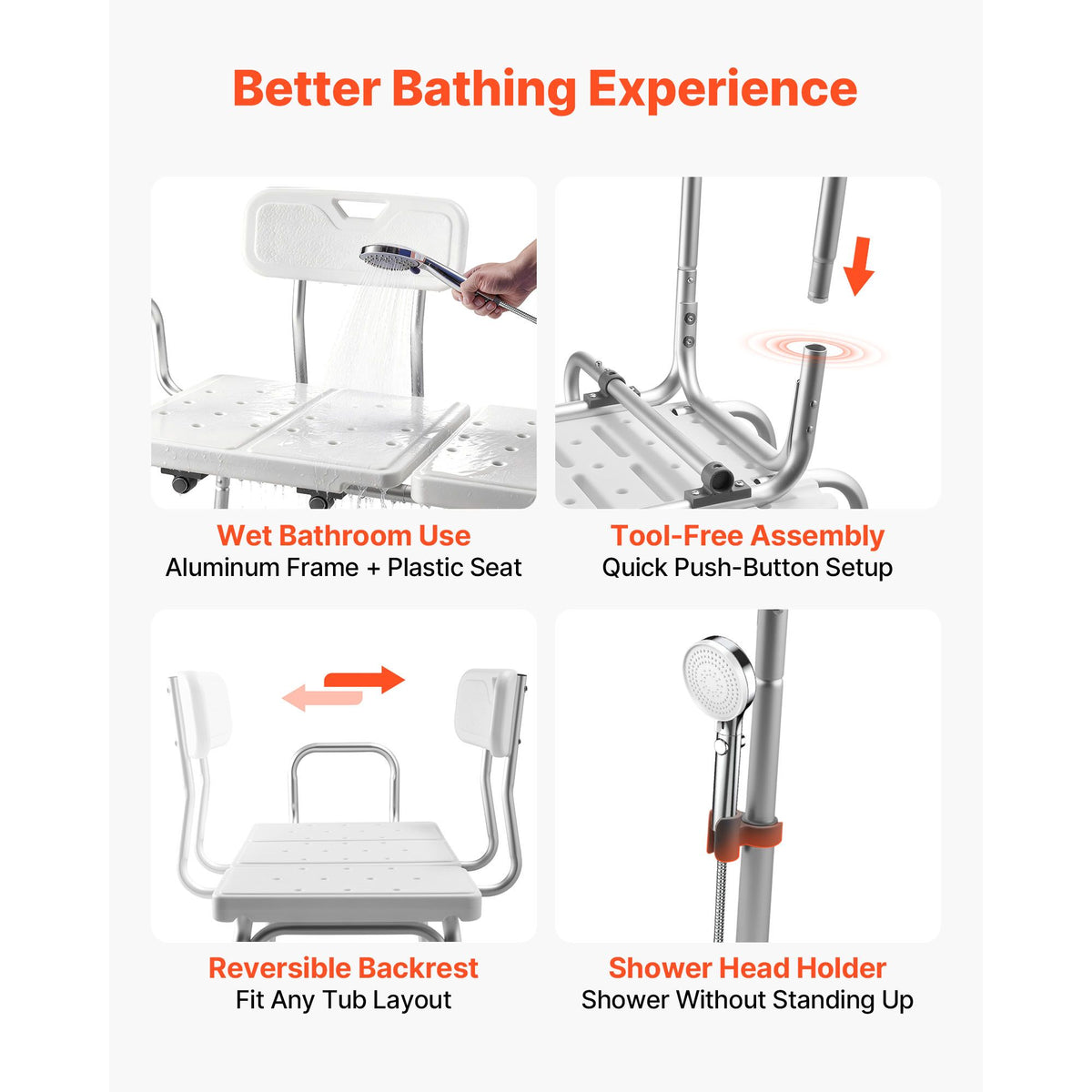 Tub Transfer Bench for Bathtub, 180 kg Capacity Heavy Duty Shower Chair with Arm, Backrest and Curtain Slot, Height Adjustable Shower Bench Bath Seat for Adults, Seniors, Elderly and Disabled