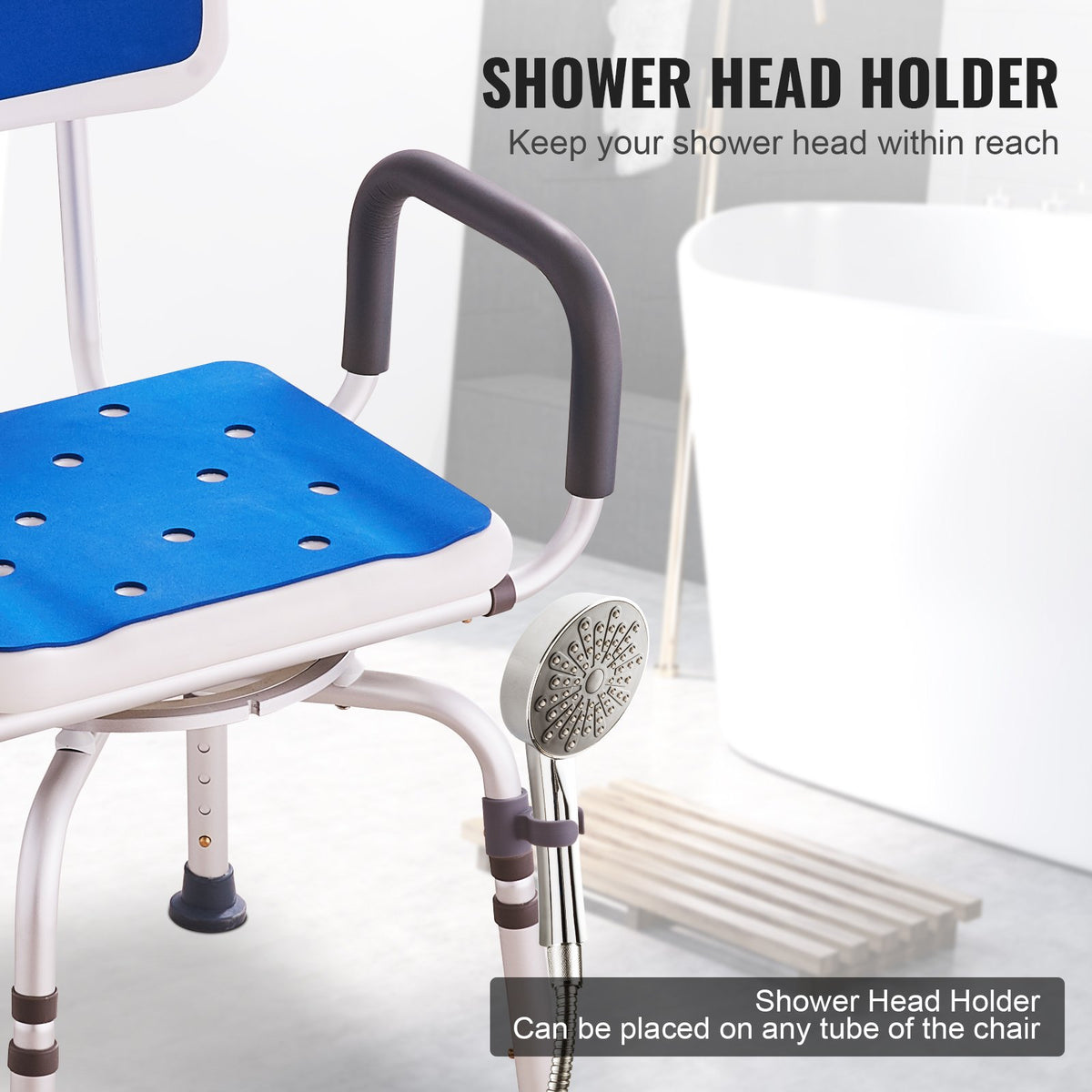 Swivel Shower Chair 360 Degree, Adjustable Shower Seat with Armrests and Backrest for Inside Shower or Bathtub, Non-Slip Rotating Bathtub Chair Seat for Elderly Disabled Injured, 400lbs Capacity