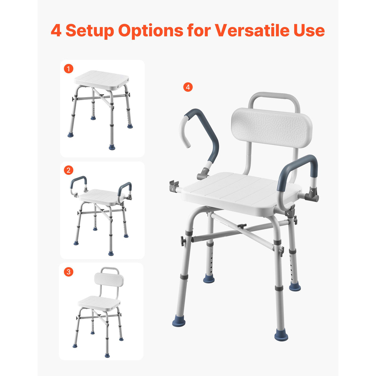 Swivel Shower Chair with Arms and Back, 227 kg Load Heavy Duty Bench Seat for Inside Shower Stall and Bathtub, Height Adjustable Bathroom Bath Tub Seat for Adults, Seniors, Elderly and Disabled