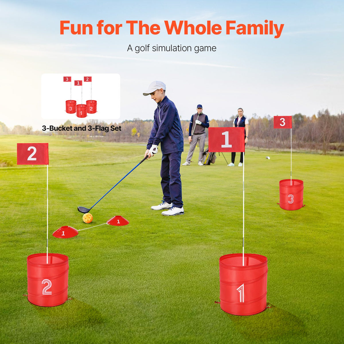 Backyard Golf Game 3 Hole Portable Bucket Golf Game for Kids and Adults