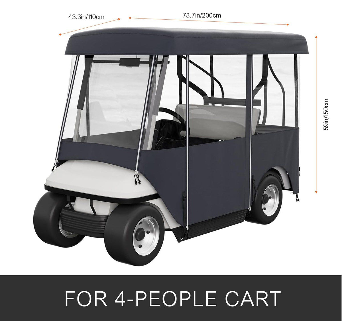 Golf Cart Enclosure, Polyester Driving Enclosure, Club Car Covers Universal Fits for 2+2 Passenger Golf Carts, Sunproof and Dustproof Outdoor Cart Cover