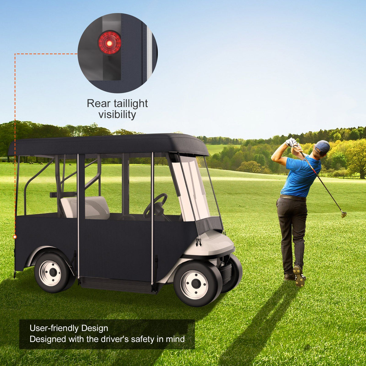 Golf Cart Enclosure, Polyester Driving Enclosure, Club Car Covers Universal Fits for 2+2 Passenger Golf Carts, Sunproof and Dustproof Outdoor Cart Cover