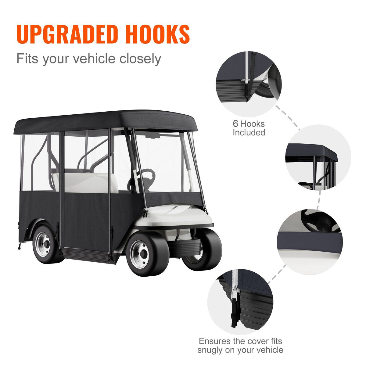 Golf Cart Enclosure, Polyester Driving Enclosure, Club Car Covers Universal Fits for 2+2 Passenger Golf Carts, Sunproof and Dustproof Outdoor Cart Cover
