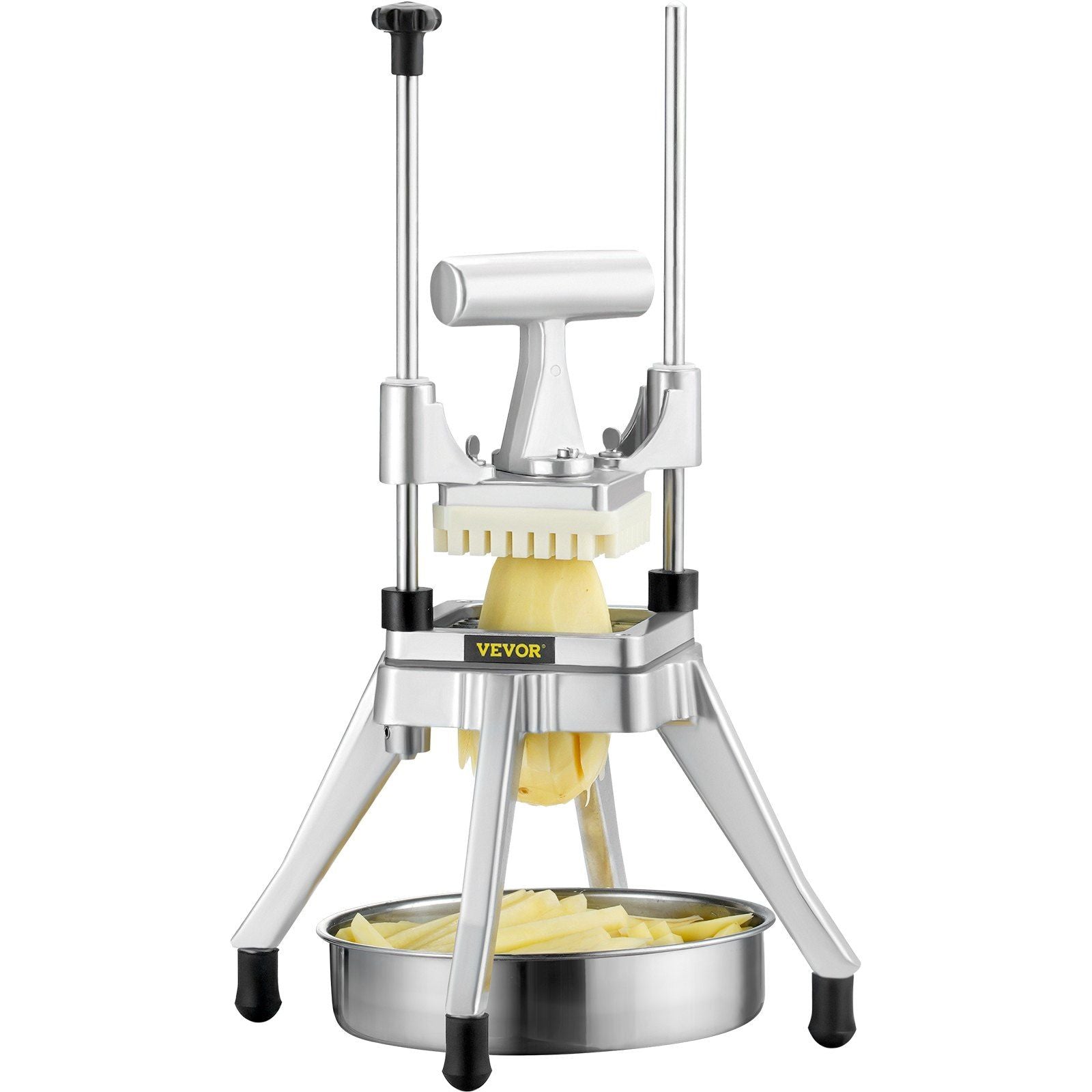 Commercial Vegetable Fruit Chopper, Stainless Steel French Fry Cutter with 4 Blades 1/4" 3/8" 1/2", 6-wedge Slicer, Chopper Dicer with Tray, Heavy Duty Cutter for Potato Tomato Onion Mushroom