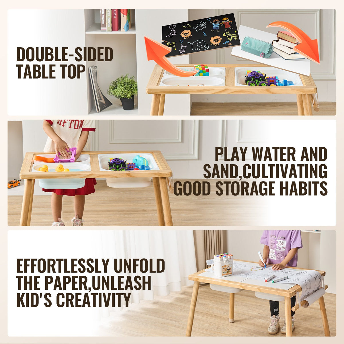 Kids Sensory Table Sand Water Play Table with 1 Paper Roll 3 Storage Bins