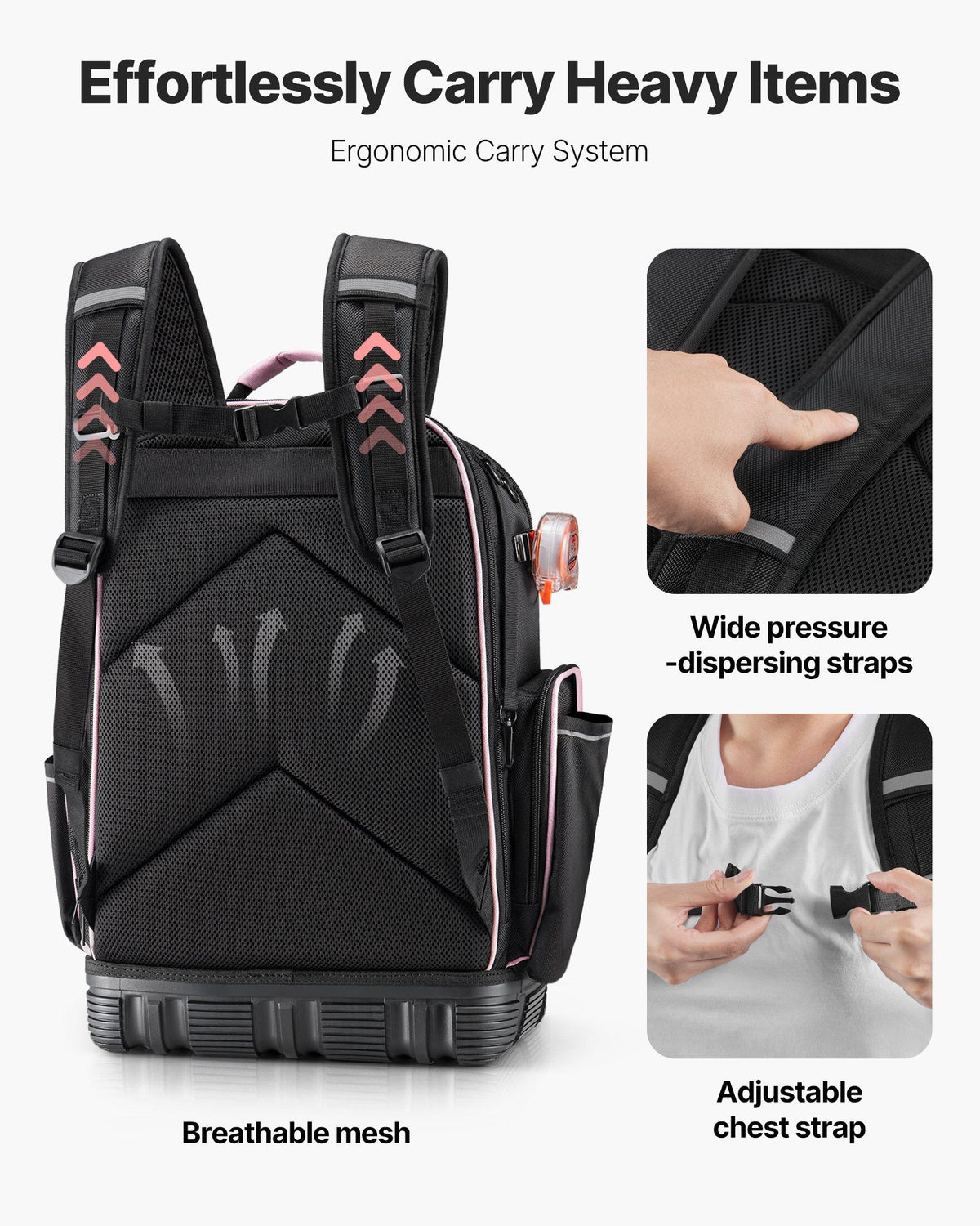 Tool Backpack, 56 Pockets, Heavy-duty Tools Storage Organizer Work Bags with Laptop Compartment & Molded Base, Electrician Jobsite Backpack for Electrician, Repairman, and HVAC Techs