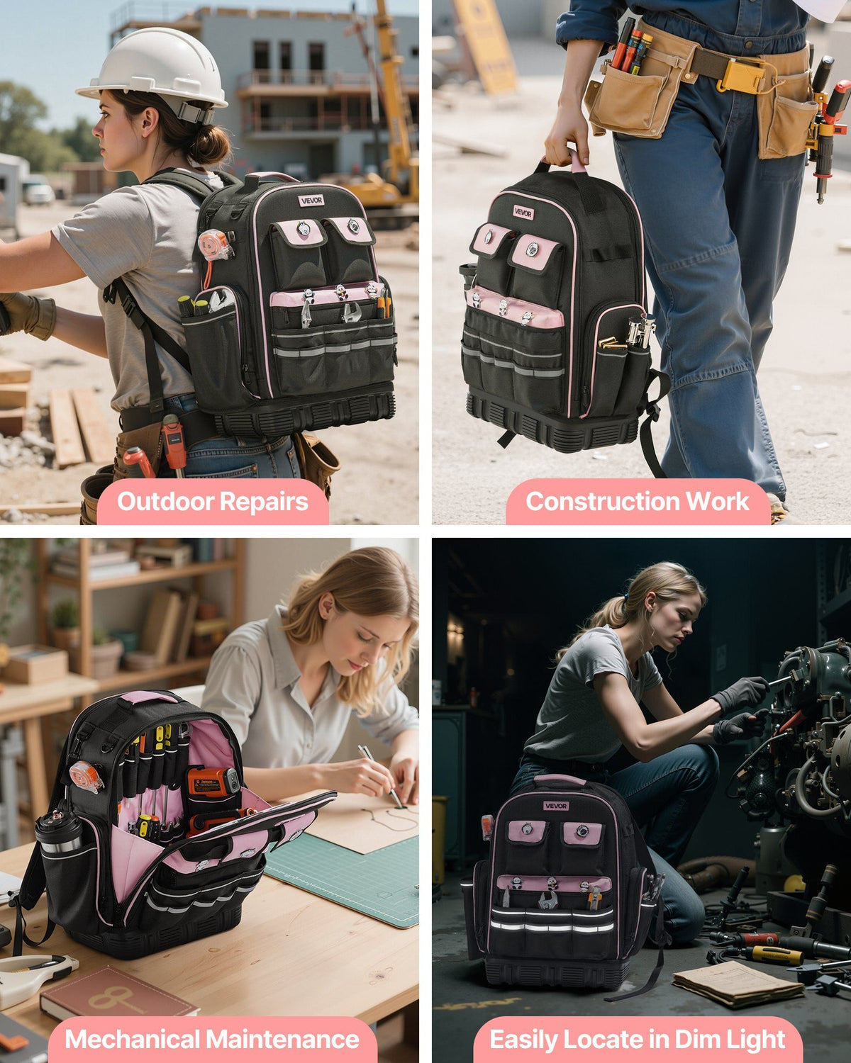 Tool Backpack, 56 Pockets, Heavy-duty Tools Storage Organizer Work Bags with Laptop Compartment & Molded Base, Electrician Jobsite Backpack for Electrician, Repairman, and HVAC Techs