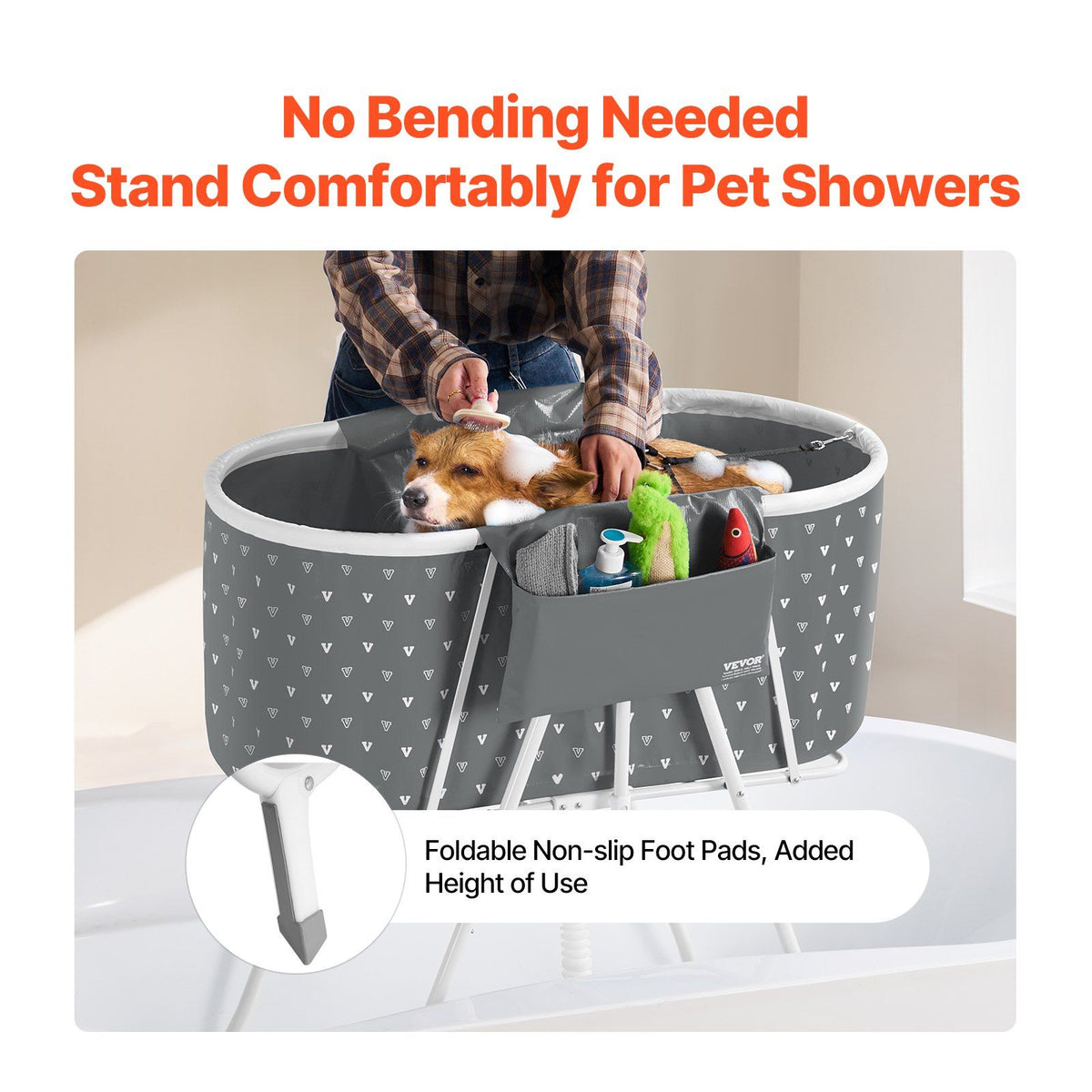 Portable Dog Bathtub, Elevated & Foldable Space-saving Pet Shower Station with Efficient Drainage, Bathing Tub for Washing & Grooming Small and Medium Size Dogs and Cats Indoor & Outdoor, Grey