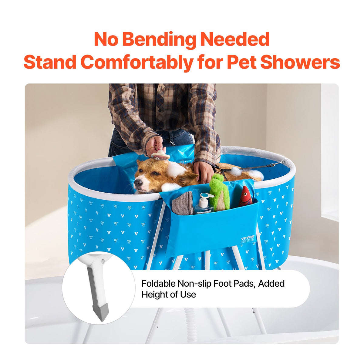 Portable Dog Bathtub, Elevated & Foldable Space-saving Pet Shower Station with Quick Drainage, Bathing Tub for Washing & Grooming Small and Medium Size Dogs and Cats Indoor & Outdoor, Light Blue