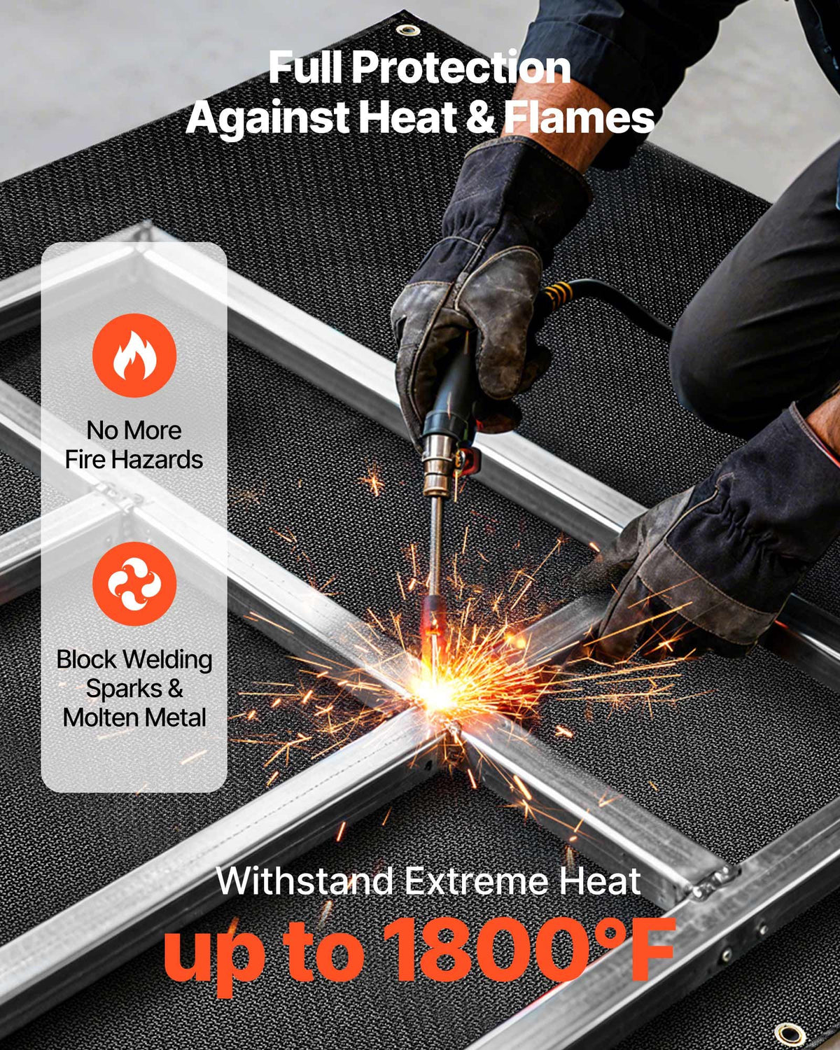 Welding Blanket, 1829mm x 2438mm Silicone Coated Fiberglass Welding Blanket, 1800°F Heat Resistant Safety Protection Blankets, Flame Retardant Fireproof Insulation Mat with Metal Grommets