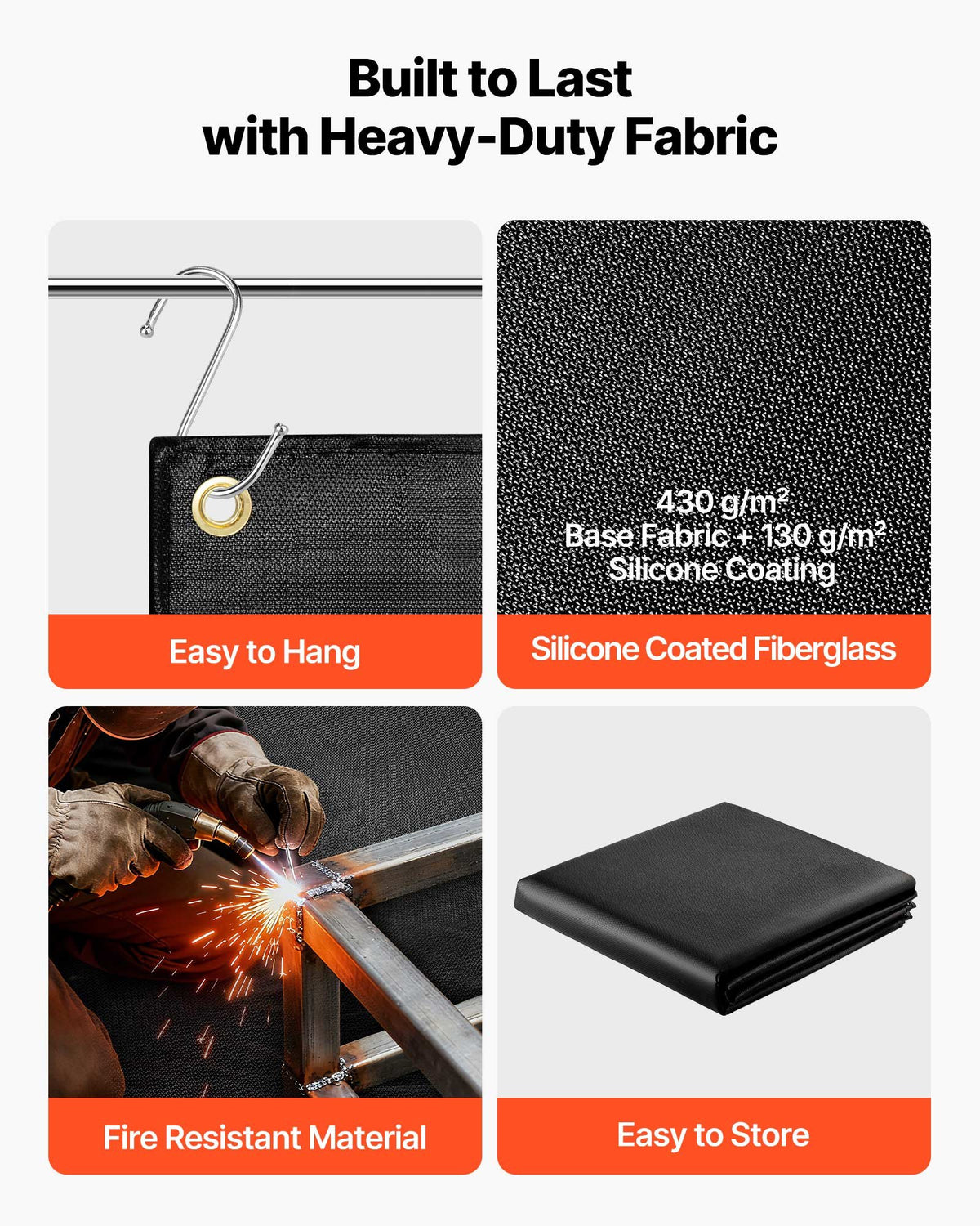 Welding Blanket, 1829mm x 2438mm Silicone Coated Fiberglass Welding Blanket, 1800°F Heat Resistant Safety Protection Blankets, Flame Retardant Fireproof Insulation Mat with Metal Grommets