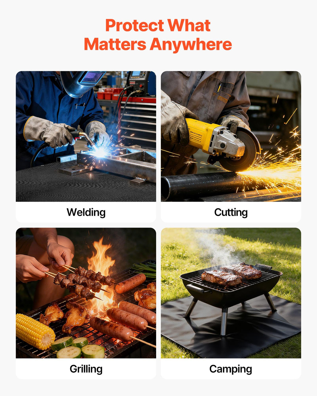 Welding Blanket, 1219mm x 1829mm Silicone Coated Fiberglass Welding Blanket, 1800°F Heat Resistant Safety Protection Blankets, Flame Retardant Fireproof Insulation Mat with Metal Grommets