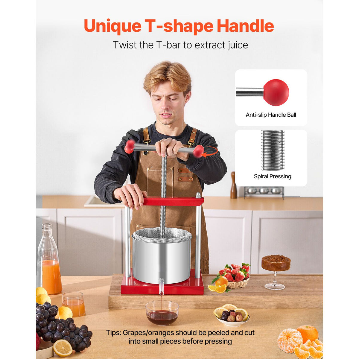 Fruit Wine Press Manual Press for Wine Making 1.6 Gal/6L Stainless Steel