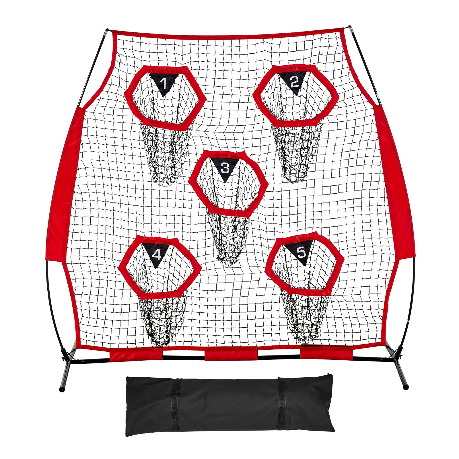 1828.8x1828.8mm Football Trainer Throwing Net, Training Throwing Target Practice Net with 5 Target Pockets, Knotless Net Includes Straps and Portable Carry Case, Improve QB Throwing Accuracy,Red